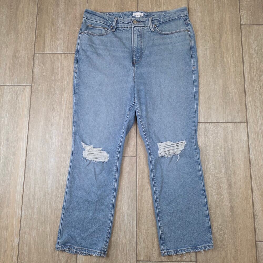 Good American Good Legs Straight Jeans Womens 16 Blue High Rise Distressed Denim